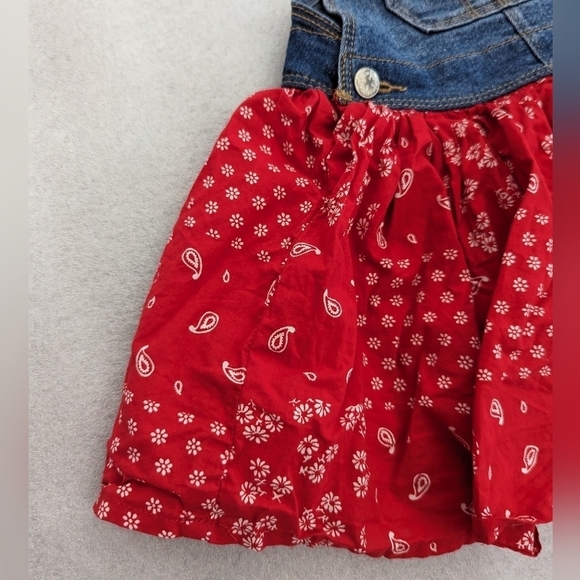 OSHKOSH Overall Dress Red Bandana Handkerchief Skirt Denim 24 Months Cowgirl - Picture 2 of 7